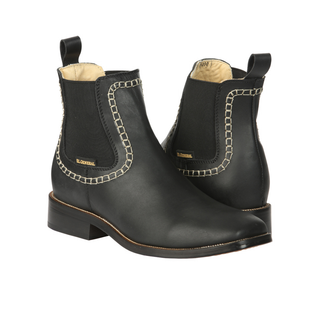 El General black leather Chelsea ankle boot pair with contrast stitching and elastic side panels