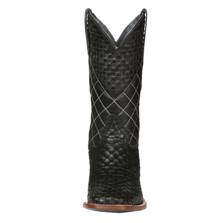 Black woven patterned cowboy boot 