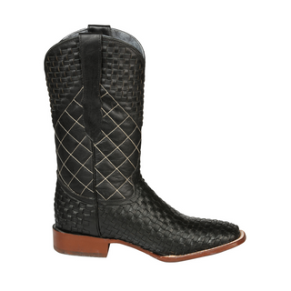 Black woven patterned cowboy boot 