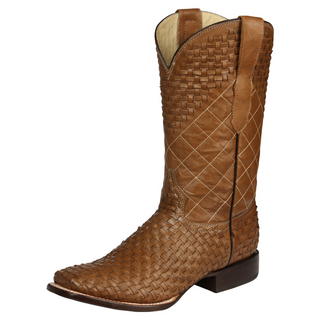Brown woven patterned cowboy boot 