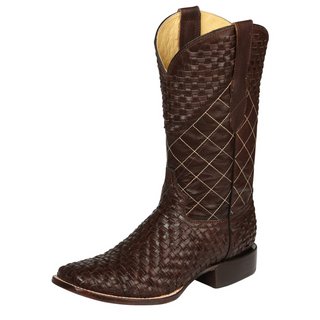 Brown cowboy boot with woven pattern 