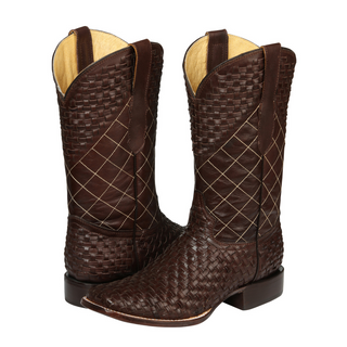 Pair of brown woven pattern cowboy boots 