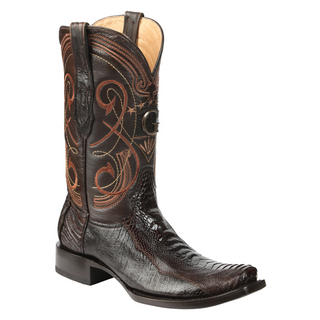 Brown ostrich cowboy boot with intricate embossing 