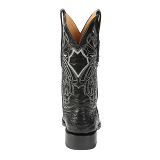 El General Men's Exotic Ostrich Leather Cowboy Boots - Black