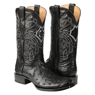 El General Men's Exotic Ostrich Leather Cowboy Boots - Black