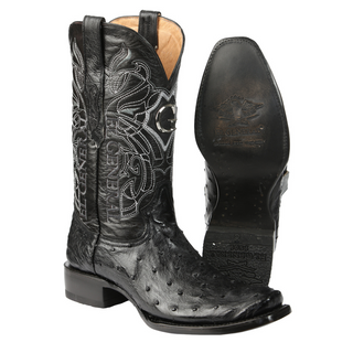El General Men's Exotic Ostrich Leather Cowboy Boots - Black