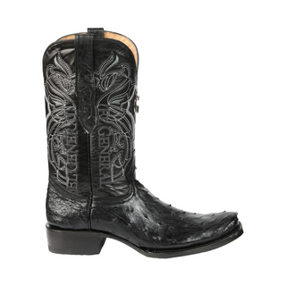 El General Men's Exotic Ostrich Leather Cowboy Boots - Black