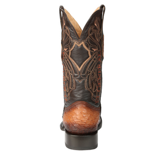 El General Men's Exotic Ostrich Leather Cowboy Boots - Cognac