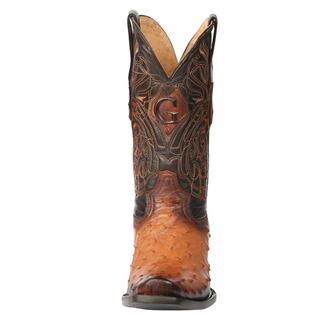El General Men's Exotic Ostrich Leather Cowboy Boots - Cognac