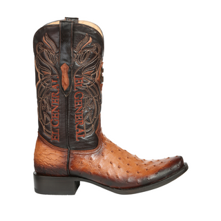El General Men's Exotic Ostrich Leather Cowboy Boots - Cognac