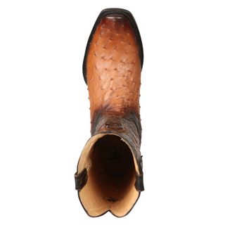 El General Men's Exotic Ostrich Leather Cowboy Boots - Cognac