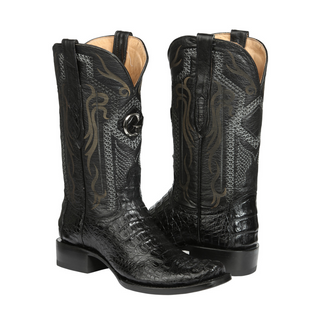 El General Men's Exotic Caiman Nuca Cowboy Boots - Black