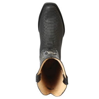 Black leather boot with snake skin pattern 