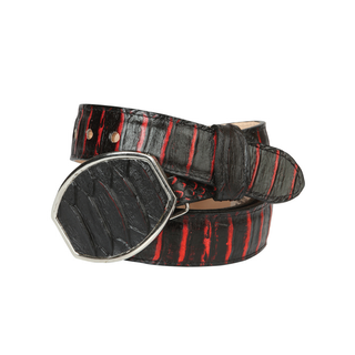 Men’s Western Belt El General Imitation Python - Black/Red 
