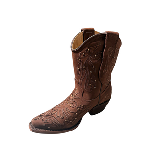 EL General Embroidered Nubuck Ankle Boot - Cafe