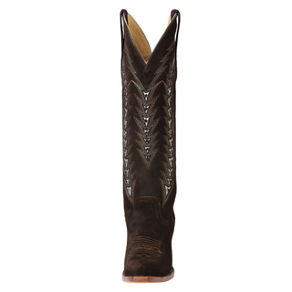 El General women’s chocolate suede cowboy boots with cutout inlays and snip toe