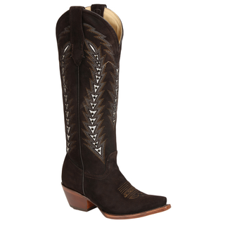 El General women’s chocolate suede cowboy boots with cutout inlays and snip toe