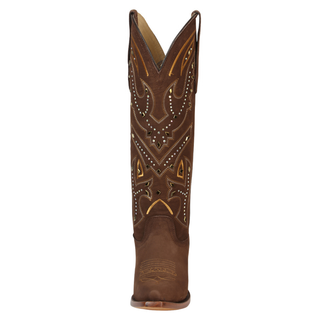 El General women’s chocolate suede cowboy boots with cutout inlays and snip toe