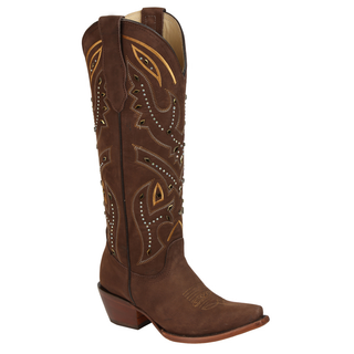 El General women’s chocolate suede cowboy boots with cutout inlays and snip toe