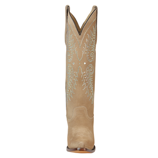 El General women’s sand suede cowboy boots with rhinestones and snip toe