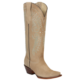 El General women’s sand suede cowboy boots with rhinestones and snip toe