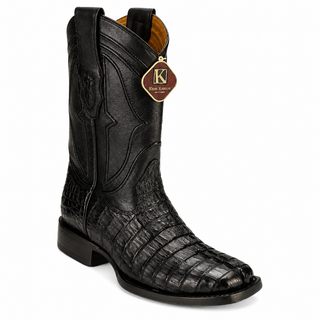 King Exotic Caiman Tail Wide Square Boots- Black