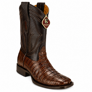 King Exotic Caiman Tail Wide Square Boots- Brown