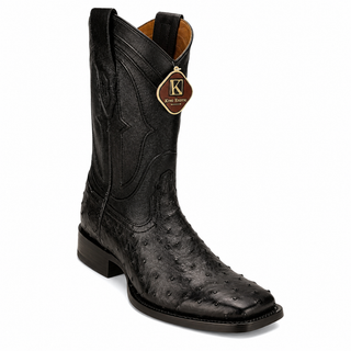 King Exotic Ostrich Wide Square Toe Cowboy Boot - Black