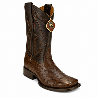 King Exotic Ostrich Wide Square Toe Cowboy Boot - Brown