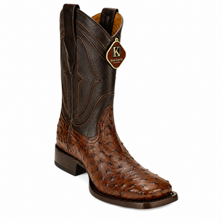 King Exotic Ostrich Wide Square Toe Cowboy Boot - Brown