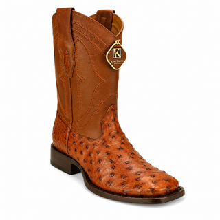 King Exotic Ostrich Wide Square Toe Cowboy Boot - Brandy