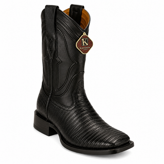 King Exotic Lizard Wide Square Toe Cowboy Boot - Black