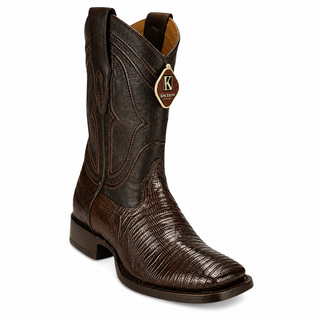 King Exotic Lizard Wide Square Toe Cowboy Boot - Brown