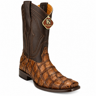 King Exotic Pirarucu Wide Square Boots- Brown