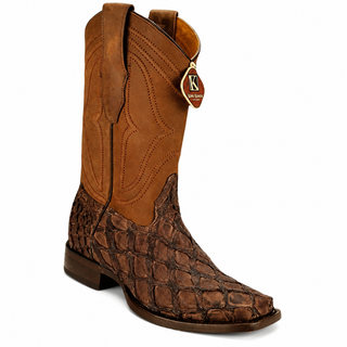 King Exotic Pirarucu Wide Square Boots- Tobacco