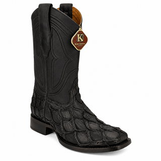 King Exotic Pirarucu Wide Square Boots- Matte Black