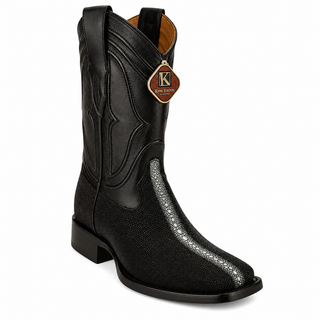 King Exotic Stingray Wide Square Toe Cowboy Boot - Black Row Stone