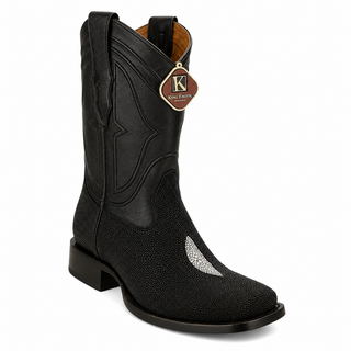 King Exotic Stingray Wide Square Toe Cowboy Boot - Black Single Stone