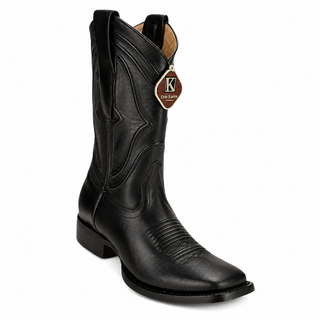 King Exotic Belmont Belly Wide Square Boots- Black