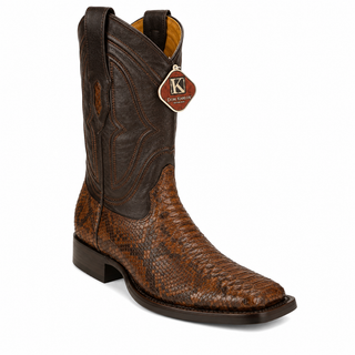 King Exotic Python Wide Square Toe Cowboy Boot - Porto Brown