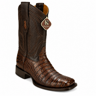 King Exotic Caiman Belly Wide Square Boots- Brown
