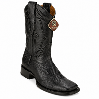 King Exotic Smooth Ostrich Wide Square Toe Cowboy Boot - Black