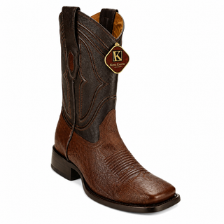 King Exotic Smooth Ostrich Wide Square Toe Cowboy Boot - Brown