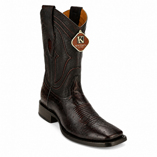 King Exotic Smooth Ostrich Wide Square Toe Cowboy Boot - Black Cherry