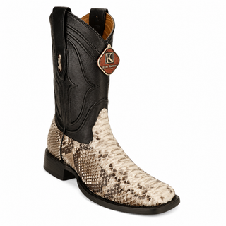 King Exotic Python Wide Square Toe Cowboy Boot - Natural