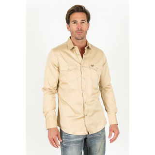 Platini Men's Western Snap Solid Beige Dress Shirt