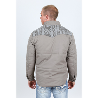 Men's Ethnic Aztec Quilted W/ Faux Fur Lined Twill Jacket - Light Grey