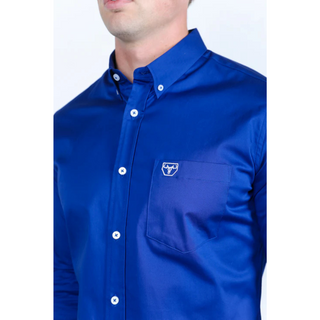 Platini Men's Single Pocket Logo Modern Fit Stretch Dress Shirt - Royal Blue