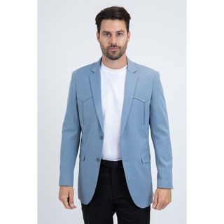 Platini Men's Double Button Western Blazer - Light Blue