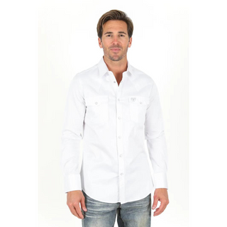 Platini Men's Western Snap Solid White Dress Shirt